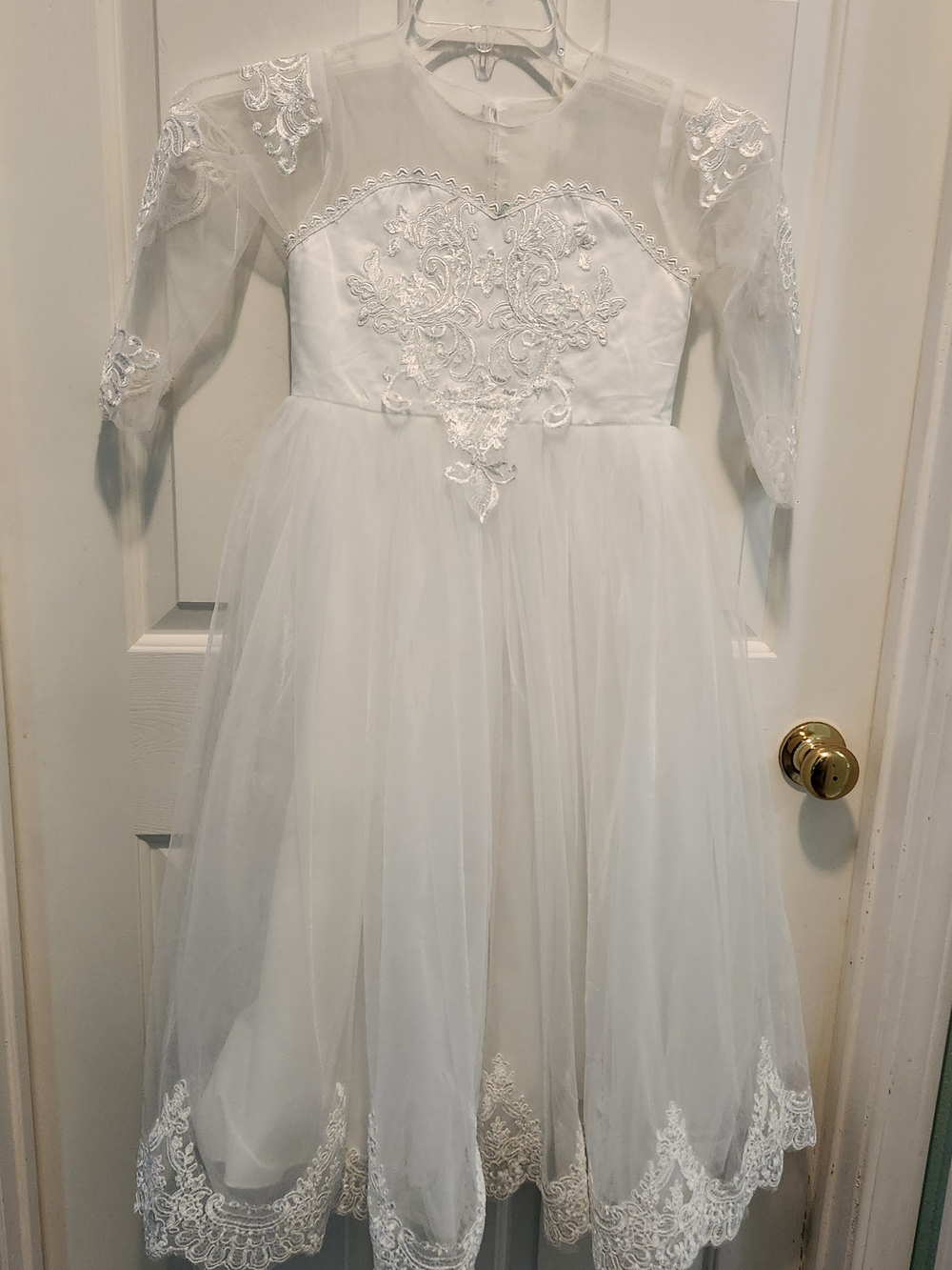 Flower Girl Communion Dress White Lace & Tulle Gown Sz 8-9 NWOT Wedding Formal